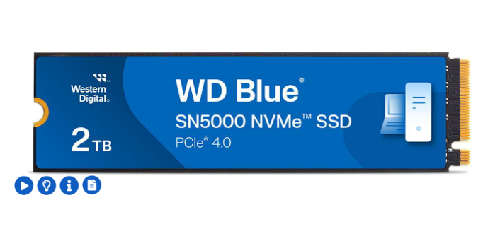 Western Digital 2TB WD Blue SN5000 NVMe SSD, PCIe Gen 4.0, up to 5,150 MB/s Read Speeds Internal Solid State Drive (SSD) WDS200T4B0E