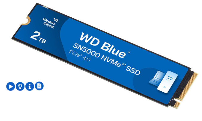 Western Digital 2TB WD Blue SN5000 NVMe SSD, PCIe Gen 4.0, up to 5,150 MB/s Read Speeds Internal Solid State Drive (SSD) WDS200T4B0E