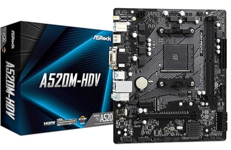 ASRock A520M-HDV Supports AMD AM4 Socket Ryzen™ 3000, 4000 G-Series and 5000 and 5000 G-Series Desktop Processors Motherboard, 32 GB memory storage