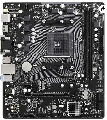 ASRock A520M-HDV Supports AMD AM4 Socket Ryzen™ 3000, 4000 G-Series and 5000 and 5000 G-Series Desktop Processors Motherboard, 32 GB memory storage