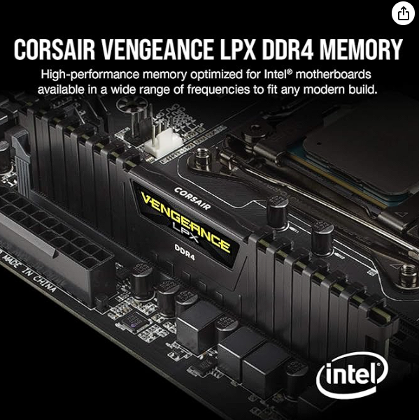 CORSAIR VENGEANCE LPX DDR4 RAM 32GB (2x16GB) 3200MHz CL16-20-20-38 1.35V Intel AMD Desktop Computer Memory - Black (CMK32GX4M2E3200C16)