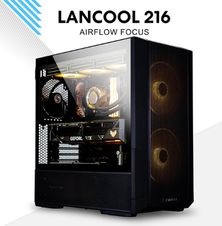 LIAN LI LANCOOL 216RX Black Steel / Tempered Glass ATX Mid Tower Computer Case ,2x 16 cm ARGB Fans Included ----LANCOOL 216RX