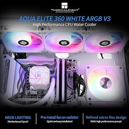 Thermalright Aqua Elite 240 V3 Liquid CPU Cooler, 240 Cooling Row Size, 2 x 120mm PWM Fans, S-FDB Bearings,for AMD/AM4/AM5, Intel LGA1150/1151/1155/1156/1200/2011/1700,Desktop CPU Cooler AIO