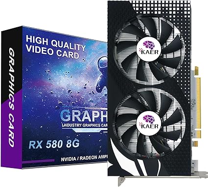 KAER RX580 8GB Graphics Card, 2048SP, GDDR5, 256 Bit，Pc Gaming Video Card with Dual Fans 1284/7000MHz,PCI Express 3.0 Gaming Graphics Card, DVI HDMI DP Desktop