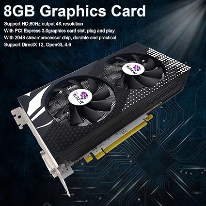 KAER RX580 8GB Graphics Card, 2048SP, GDDR5, 256 Bit，Pc Gaming Video Card with Dual Fans 1284/7000MHz,PCI Express 3.0 Gaming Graphics Card, DVI HDMI DP Desktop