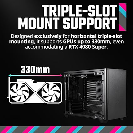 Cooler Master NR200 Mini-ITX PC Case, 330mm Horizontal Triple-Slot Mount GPU, 240mm|280mm AIO, SFX PSU 130mm, Compatible RX 7900 XTX|4080 Super, Vented Panels, DIY