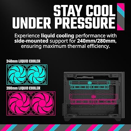 Cooler Master NR200 Mini-ITX PC Case, 330mm Horizontal Triple-Slot Mount GPU, 240mm|280mm AIO, SFX PSU 130mm, Compatible RX 7900 XTX|4080 Super, Vented Panels, DIY