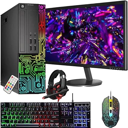 Dell OptiPlex Desktop RGB Computer PC, Intel Core i7 Quad-Core Processor, 16GB RAM, 512GB SSD, 24 Inch HDMI Monitor, RGB Keyboard Mouse and Headset, WiFi, Windows 10 Pro