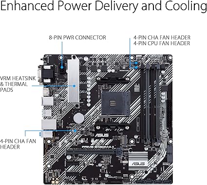 ASUS Prime B450M-A II AMD AM4 (Ryzen 5000, 3rd/2nd/1st Gen Ryzen Micro ATX Motherboard (128GB DDR4, 4400 O.C.), NVMe, HDMI 2.0b/DVI/D-Sub, USB 3.2 2, BIOS Flashback, and Aura Sync)